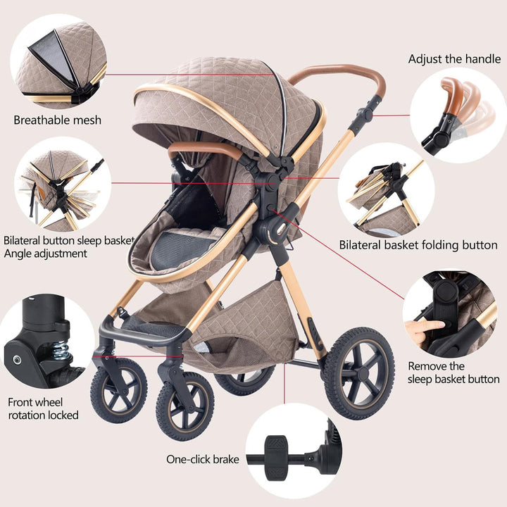 BEBBY 3-in-1 Kinderwagen KombiKinderwagen-Set 2-in-1 Buggy faltbar Luxus Hochlandschaft Neugeborenes
