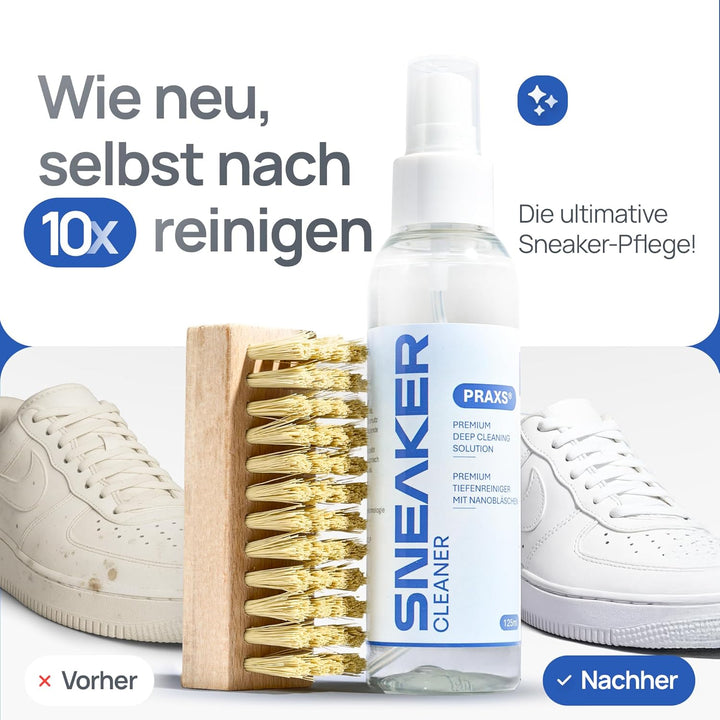 PRAXS® Sneaker Reiniger Set – Schuhreiniger & Sneaker Cleaner für Wildleder, Nubuk, Suede & Stoff –