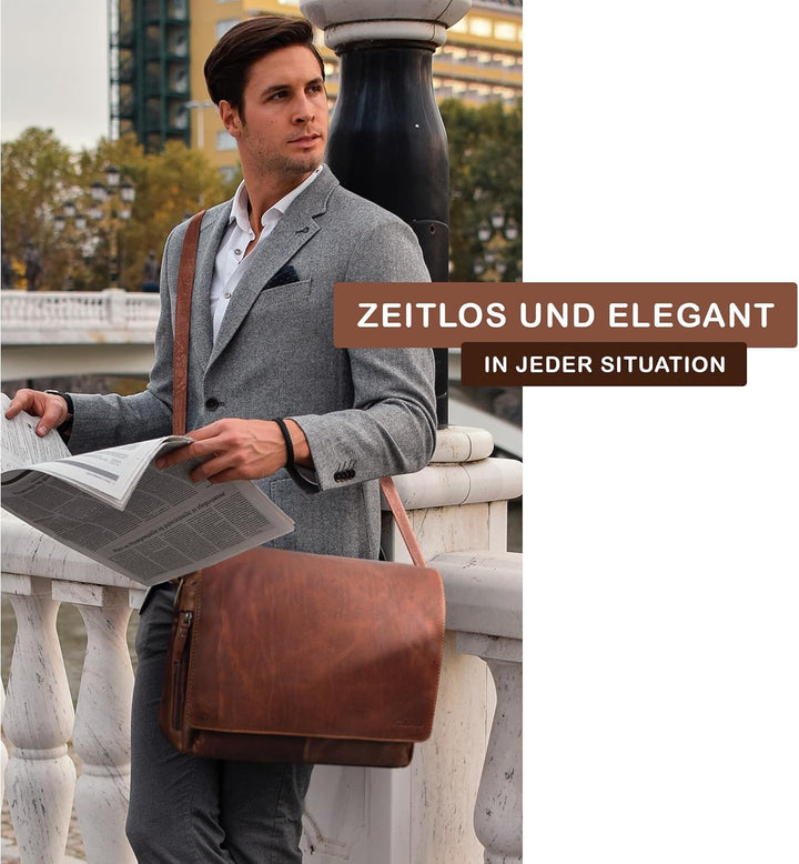 STILORD 'Tom' Vintage Leder Umhängetasche für Studium Uni Büro Arbeit 15 Zoll Laptoptasche DIN A4 Sc