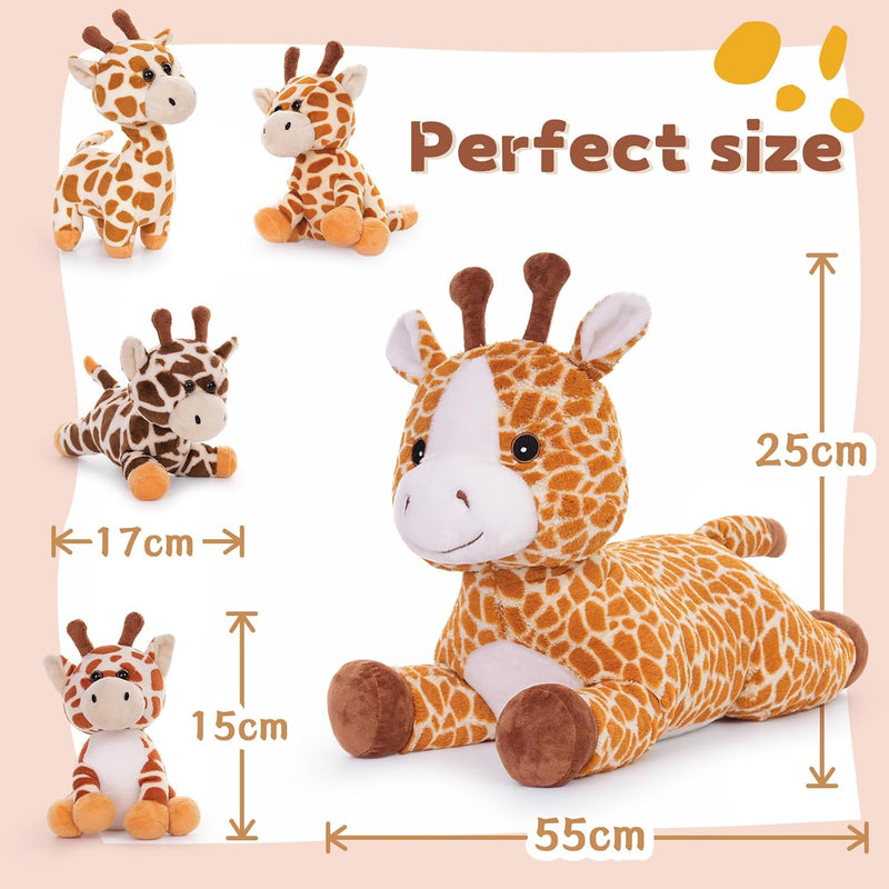 MorisMos 55cm lang riesen Giraffe Kuscheltier gross, Giraffe Stofftier XXL mit 4 Plüschbaby im Bauch