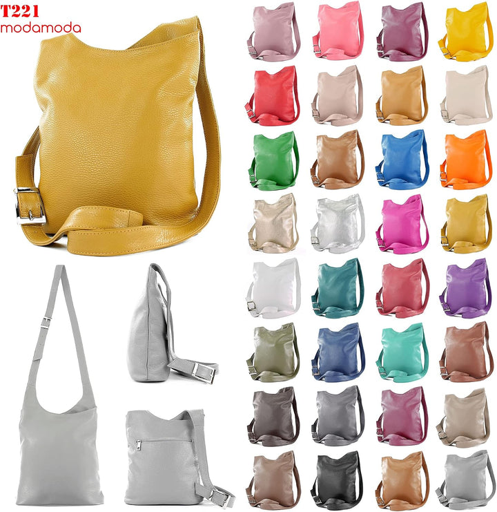 modamoda de T221 Damen Leder Umhängetasche, handmade in Italy Blassbraun, Blassbraun