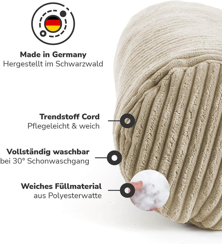 mokebo Nackenrolle mit Cordbezug 'Das Nickerchen', Nackenkissen, Kissenrolle, Zierkissen, Sofakissen