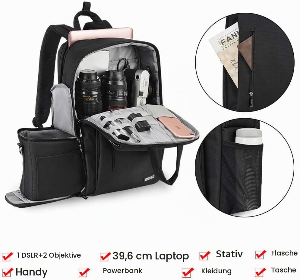 CADeN Kamerarucksack,Wasserabweisend Fotorucksack Camera Backpack &amp; Casual Travel Bag mit USB für DS