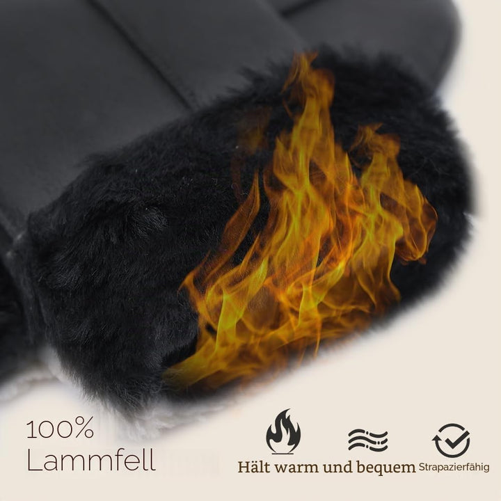 MGGMOKAY Damen Lammfell Shearling Fäustlinge Warme Winter Lederhandschuhe XS Schwarz, XS Schwarz