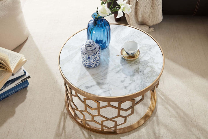 KADIMA DESIGN Couchtisch Marble - Design Wohnzimmertisch mit echtem Marmor Weiss, 60x60x36 cm, Metal
