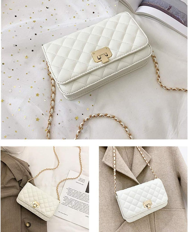 Damen Leder Schultertasche Mode Clutch Handtasche gesteppt Designer Crossbody Tasche mit Kettenrieme