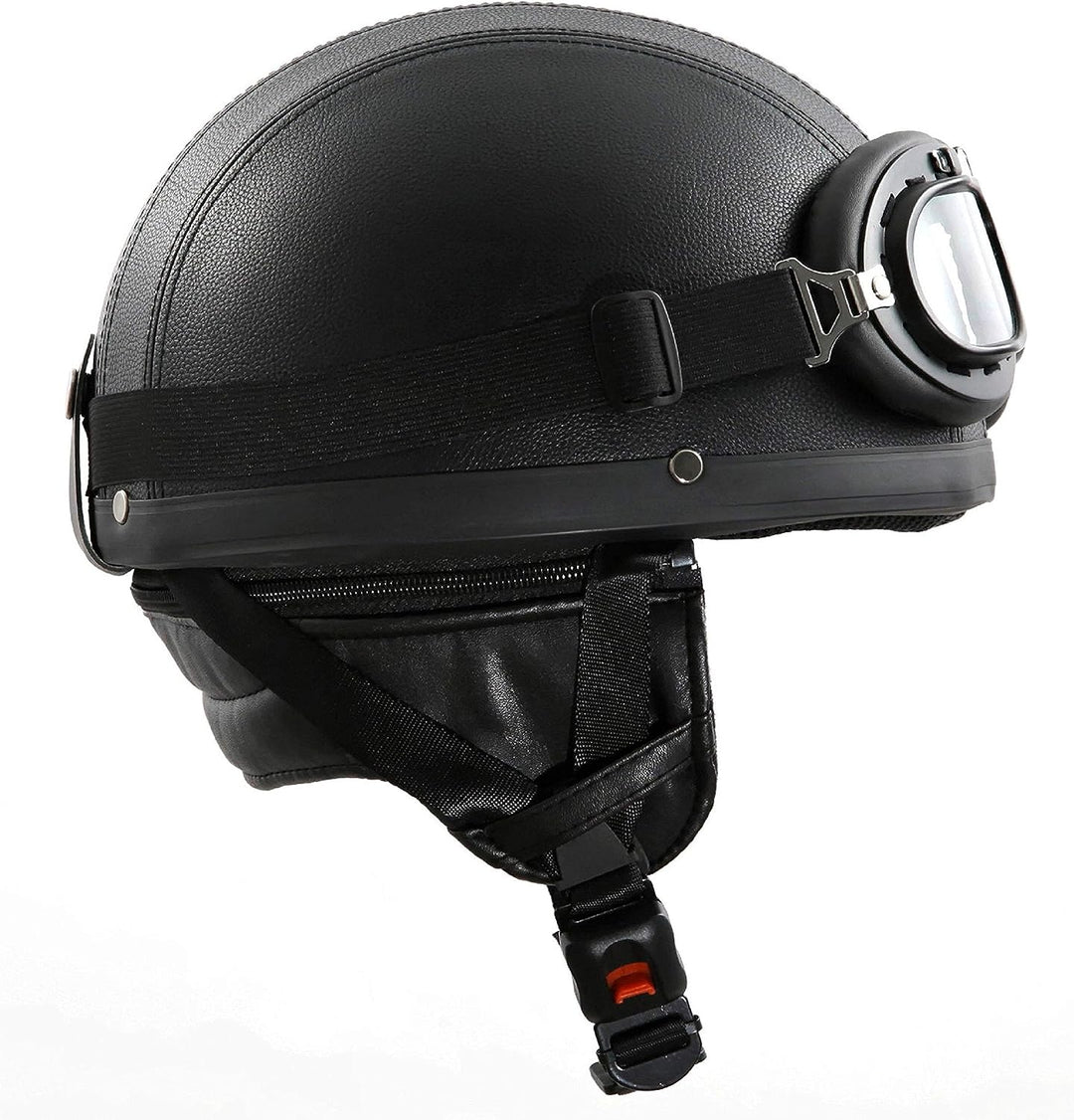 ATO-Moto Retro Oldtimer Helm mit Kunstleder bezogen und Fliegerbrille Grösse (M 57/58cm), M 57/58cm