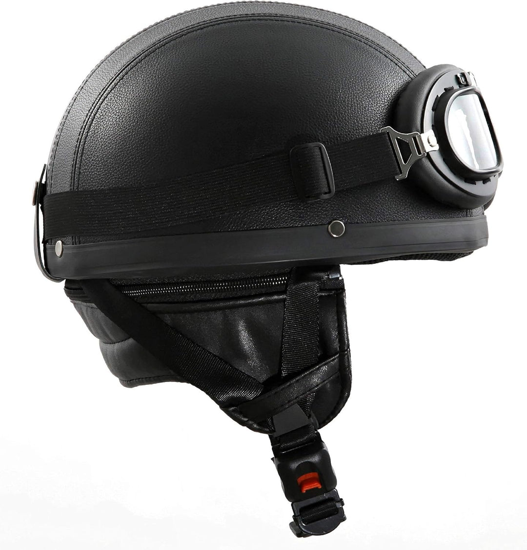 Retro Oldtimer Helm mit Kunstleder bezogen und Fliegerbrille Grösse (XL (61cm)), XL (61cm)