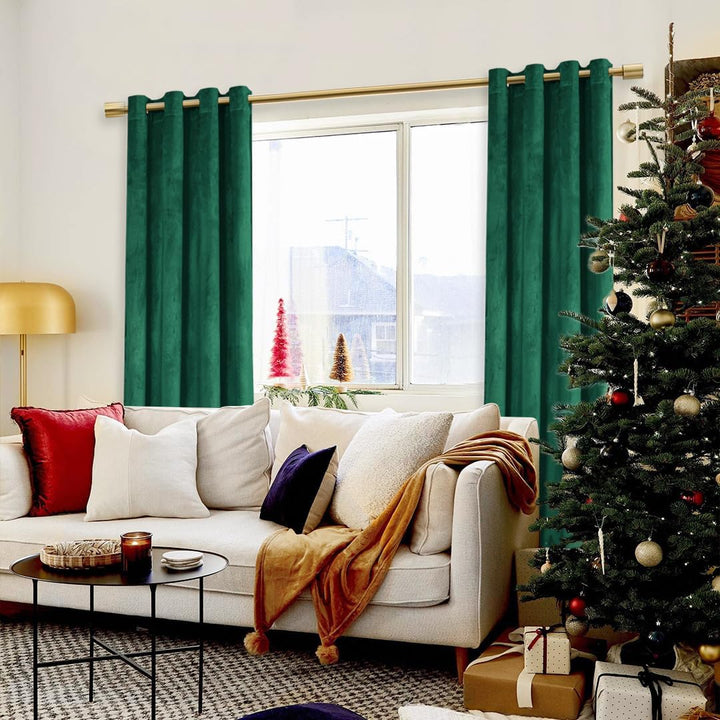 JIUZHEN Verdunklungsvorhang aus Samt,2er Set weiche blickdichte Gardinen mit Ösen für Schlafzimmer,1