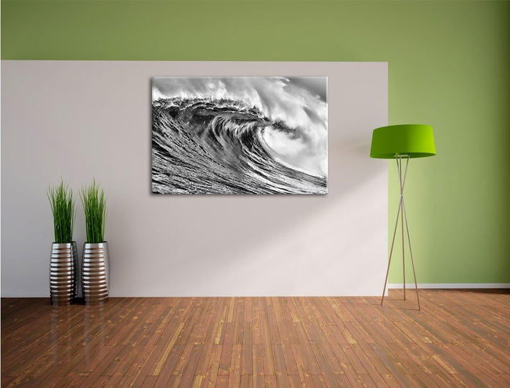 Pixxprint Monocrome, Atemberaubende Welle, Format: 100x70 auf Leinwand, 100x70