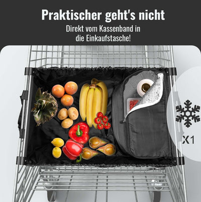 achilles Easy-Cooler Alu, Faltbare Einkaufswagentasche mit Kühlfach, Einkaufstasche passend für alle