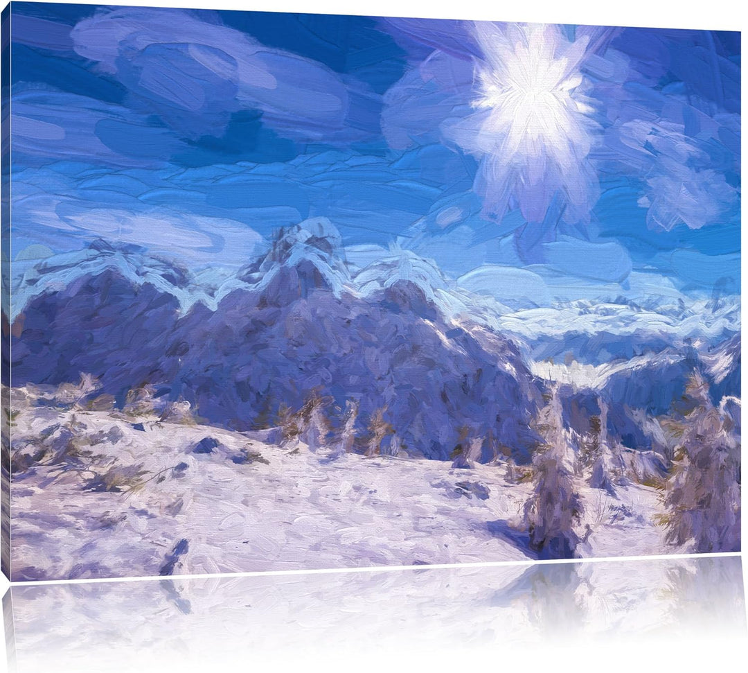 Pixxprint Winterlandschaft als Leinwandbild/Grösse: 100x70 cm/Wandbild/Kunstdruck/fertig bespannt, 1