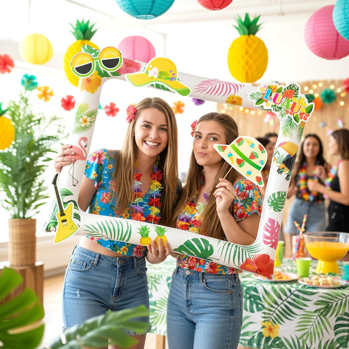 30 Stück Hawaii Fotobox Accessoires Set mit Aufblasbarem Fotorahmen, Foto Requisiten &amp; Party Deko fü