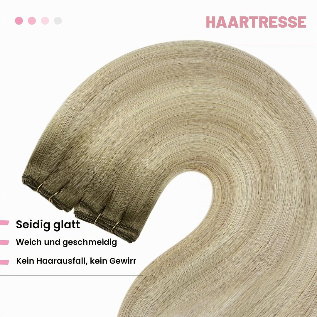 YoungSee Echthaar Tressen zum Einnahen Blond 55cm Tressen Echthaar Aschblond Ombre Blond Haartressen
