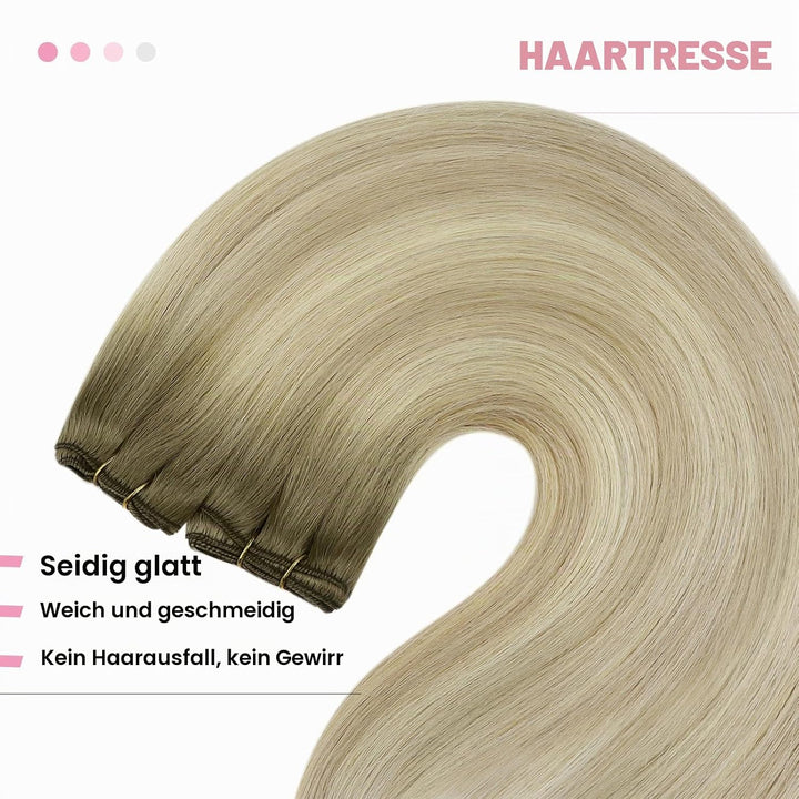 YoungSee Echthaar Tressen zum Einnahen Blond 45cm Tressen Echthaar Aschblond Ombre Blond Haartressen