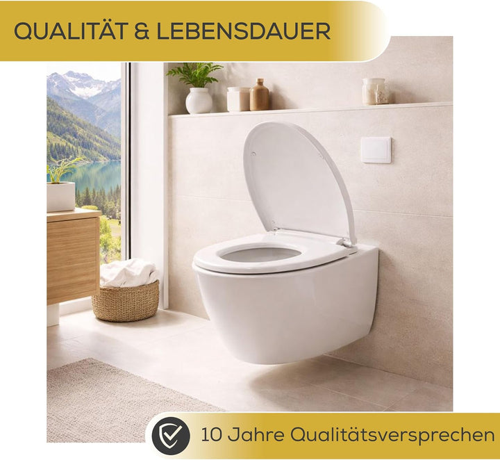 Toilettendeckel weiss mit Absenkautomatik, WC Sitz Oval Duroplast mit Softclose, stabilen Edelstahl-