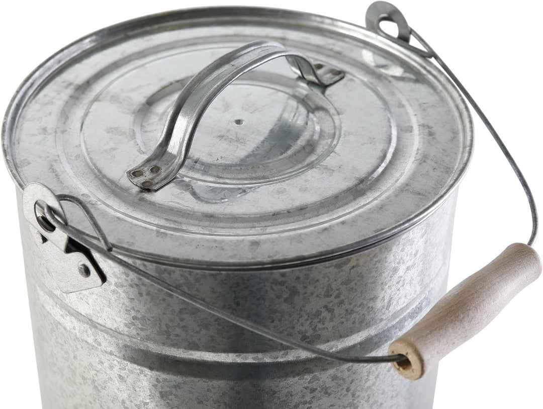 Kamino-Flam Zink-Ascheeimer mit Deckel - Kohleneimer klein, 14l - Kohleeimer verzinkt - Zinkeimer /