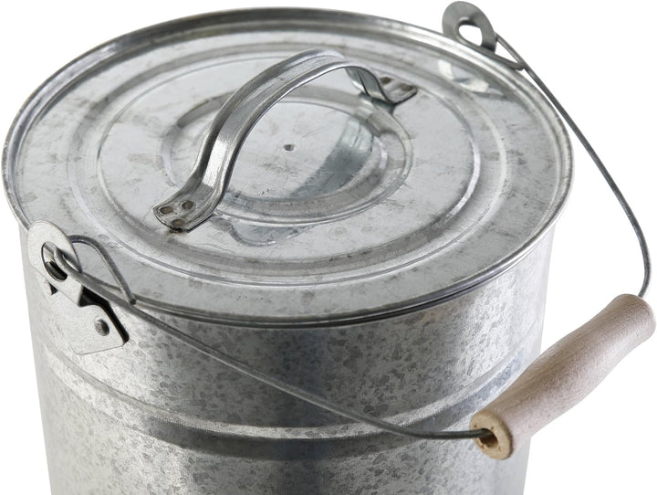 Kamino-Flam Zink-Ascheeimer mit Deckel - Kohleneimer klein, 14l - Kohleeimer verzinkt - Zinkeimer /