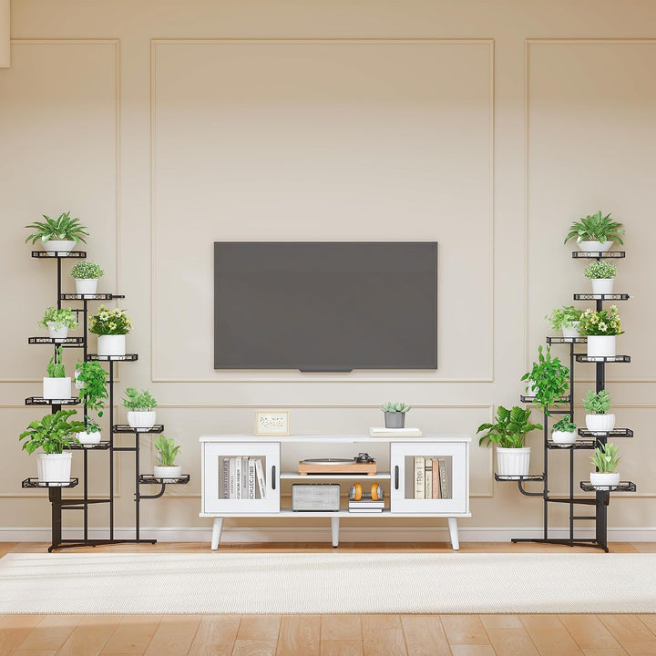 Quikraen 9 Ebenen Blumenständer, Pflanzenständer, 150cm, Metall, Schwarz | L-förmiges Design Pflanze