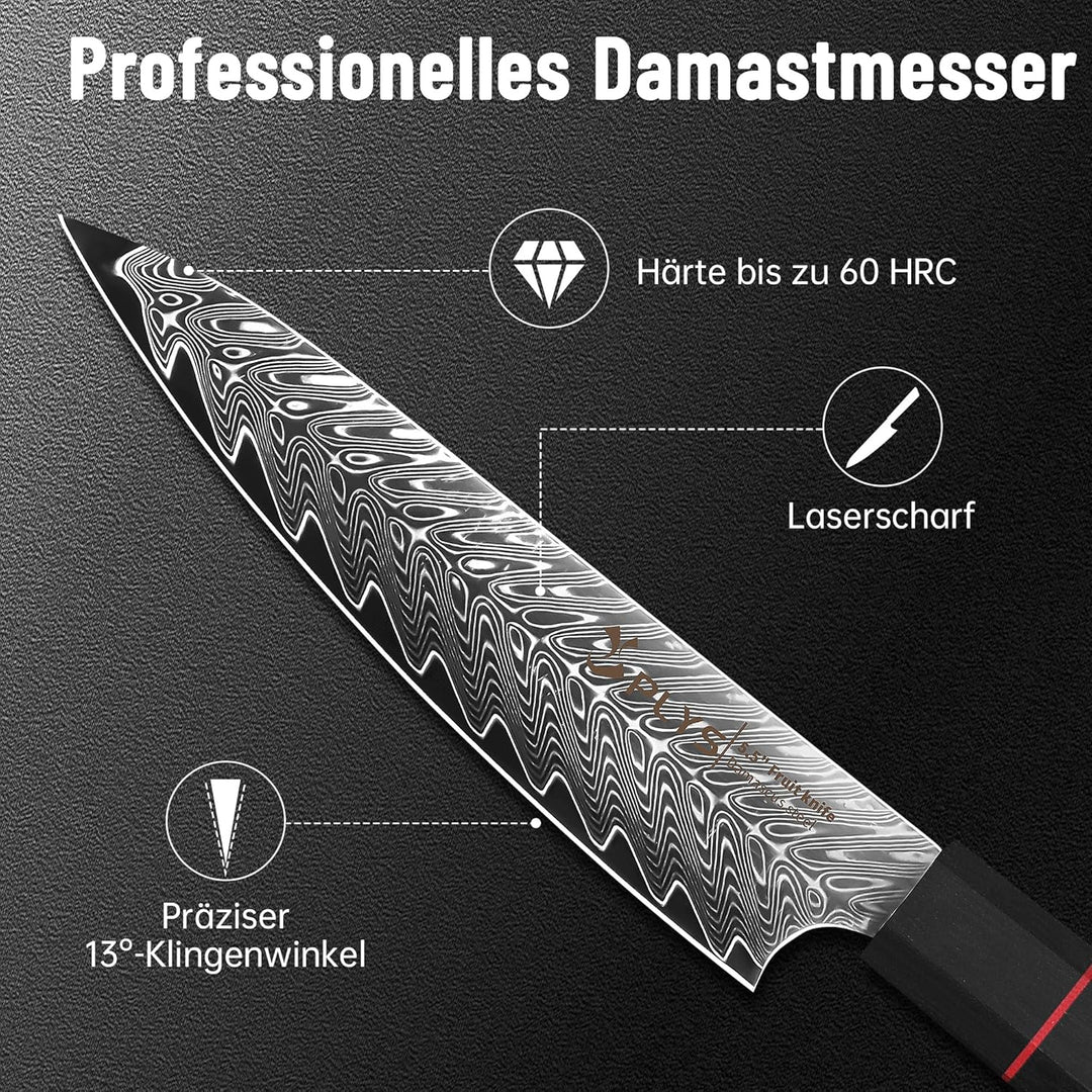 Damast Obstmesser Gemüsemesser Damastmesser Profi: 14CM, Scharfes Schälmesser, 67-lagiger Damaststah