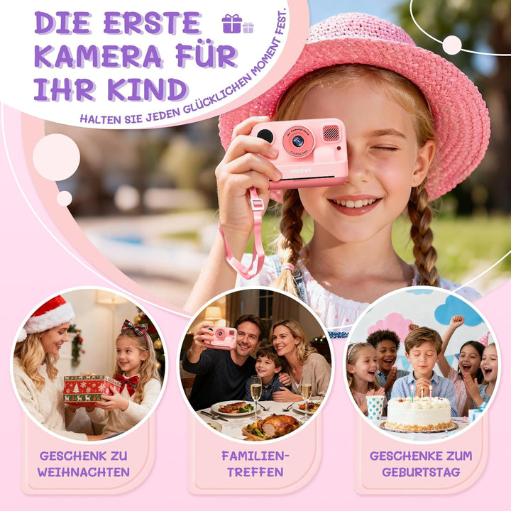 Kinderkamera Sofortbildkamera, 2,4 Zoll Sofortbildkamera Kinder mit 32GB Karte & 3 Rollen Druckpapie