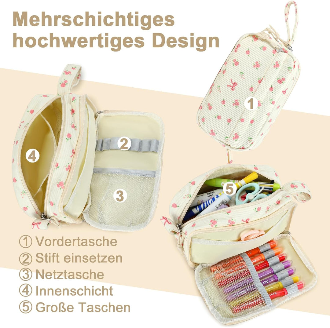 LEDAOU Mäppchen Stiftetasche, Grosse Kapazität Federmäppchen mit Reissverschluss, Schulmaterial für