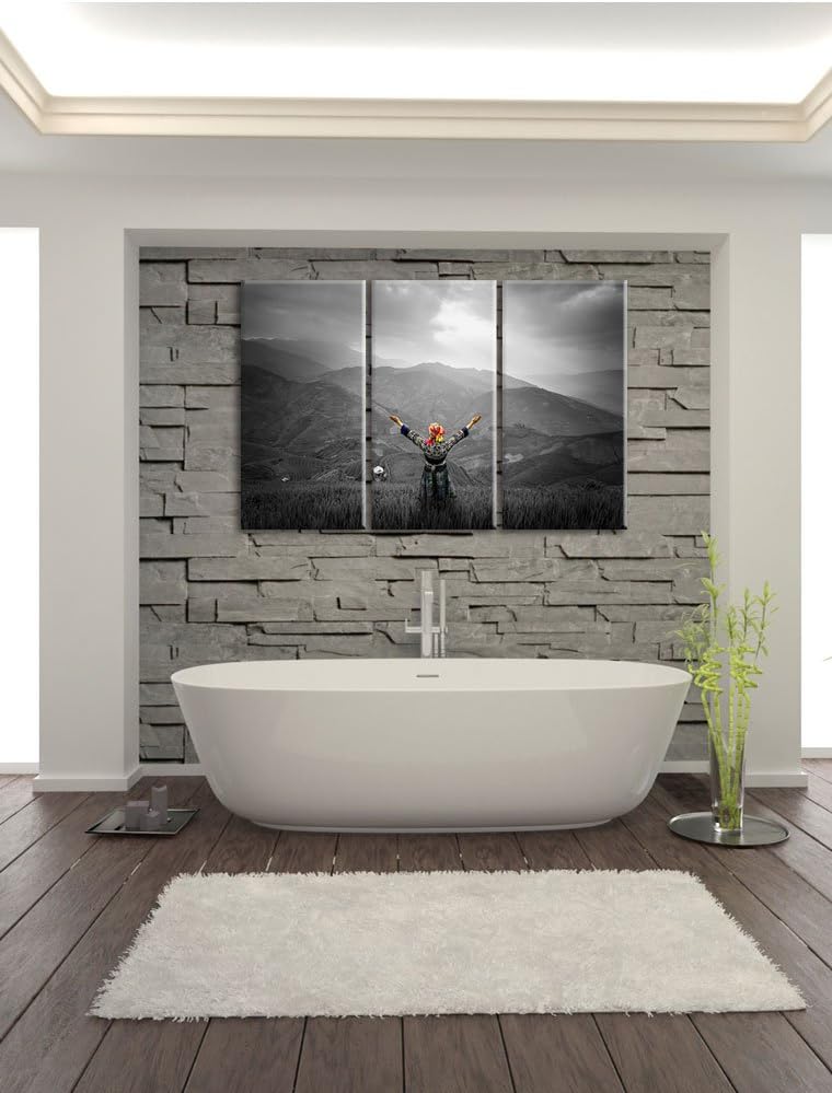 Pixxprint Berg Farm in Asien / 3-Teilig/Gesamtmass 120cm Leinwandbild bespannt auf Holzrahmen/Wandbi