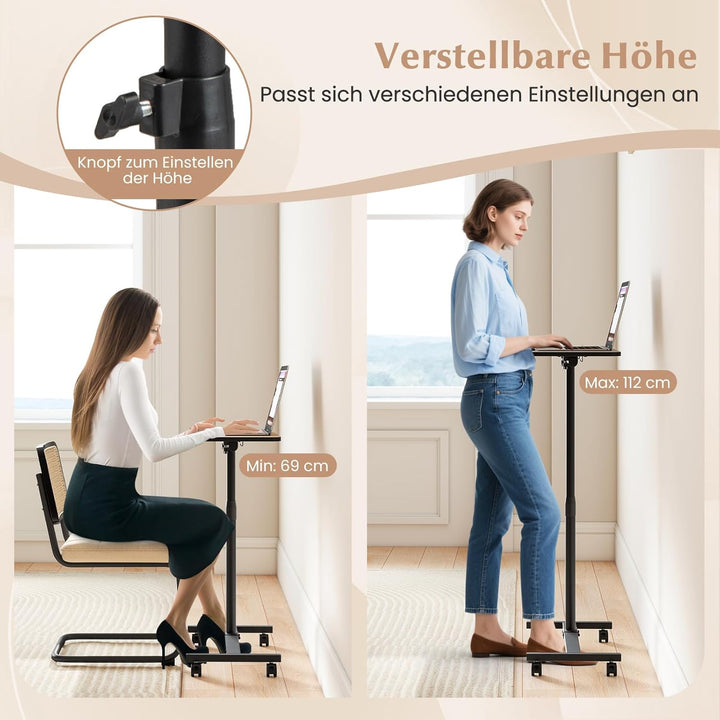 GYMAX höhenverstellbarer Betttisch auf Rollen, Pflegetisch mit 360° neigbare & drehbare Tischplatte,