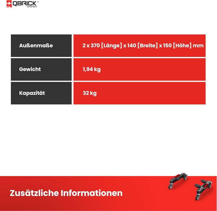 Qbrick System Prime Mobile Adapter Rollbarer Adapter Satz Transportrollen Werkstatt Schwarz