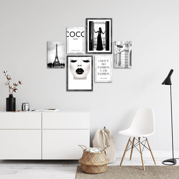 Novart Wandbilder Set Fashion Paris Coco - KEIN EXTRA RAHMEN BENÖTIGT - Modern Deko - Wohnzimmer Mäd