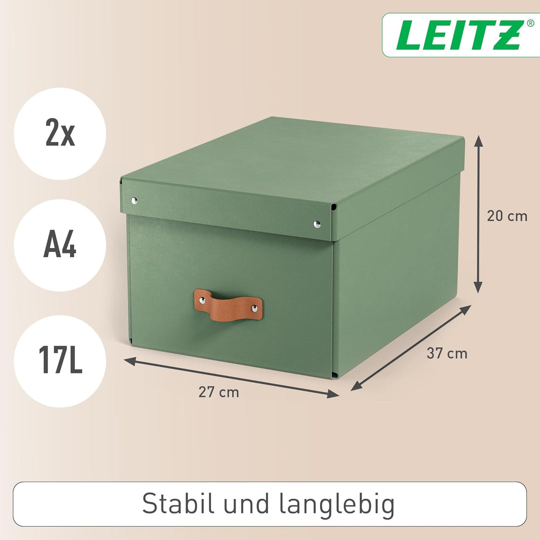 Leitz Puro Aufbewahrungsbox mit Deckel, Medium, 2er-Set, Box 17 L, stapelbar, Organizer-Box für Rega