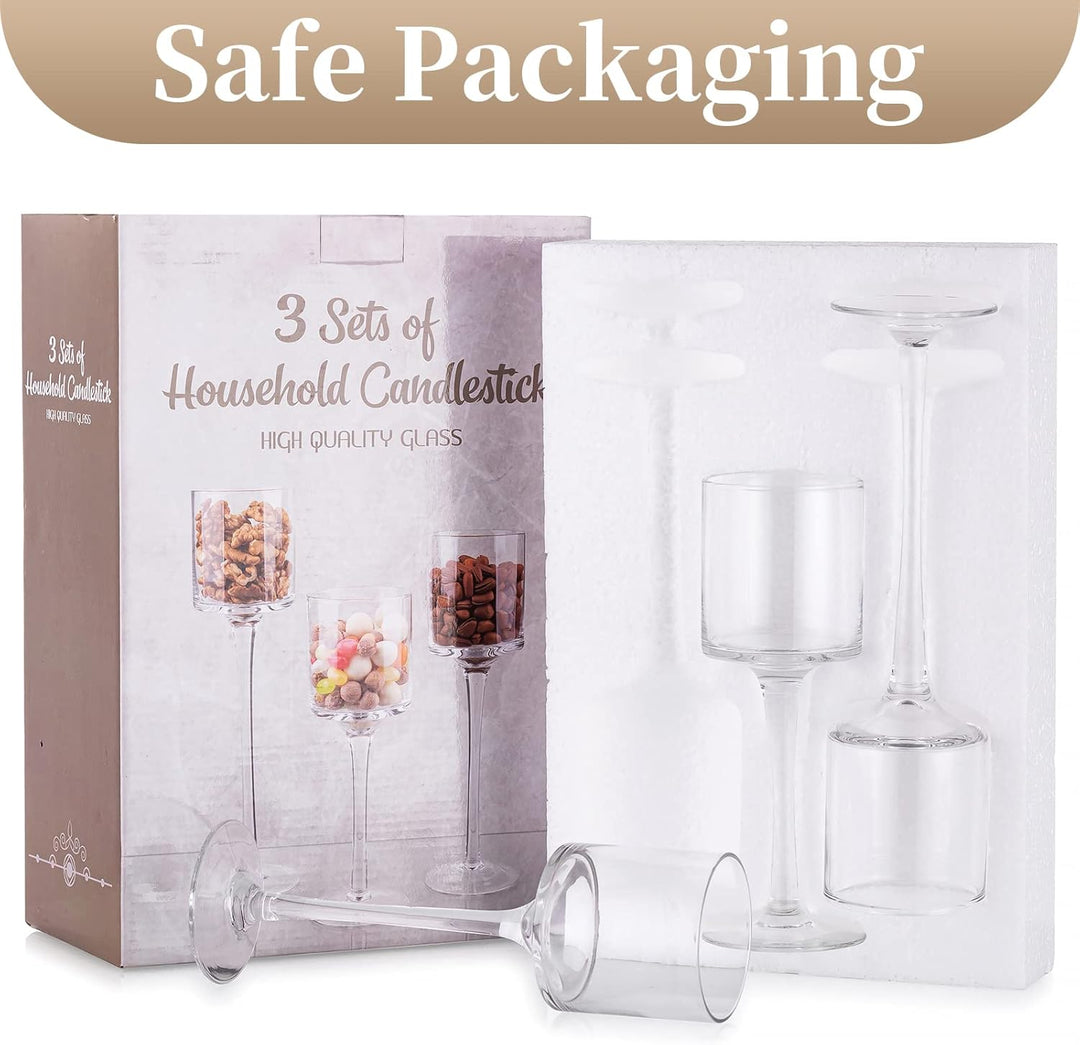 Sziqiqi 3 Stück Teelichthalter Glas - Elegante Kerzenständer Hohe Kerzenhalter Stumpenkerzen Windlic