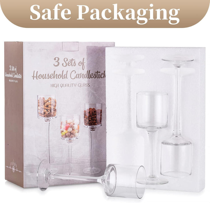 Sziqiqi 3 Stück Teelichthalter Glas - Elegante Kerzenständer Hohe Kerzenhalter Stumpenkerzen Windlic