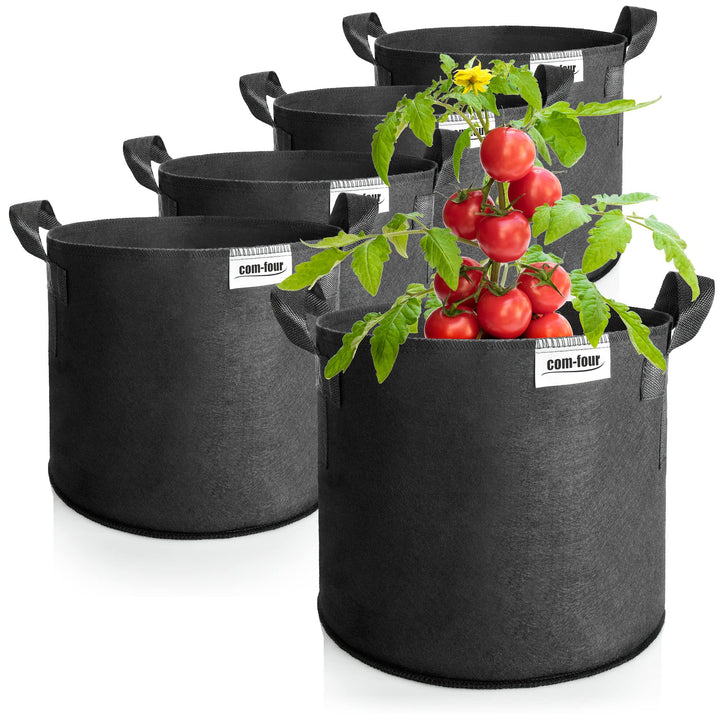 com-four® 5X Pflanzsack je 30 L für Kartoffeln - Tomaten-Kübel mit Griffen - Pflanztasche - Pflanzto