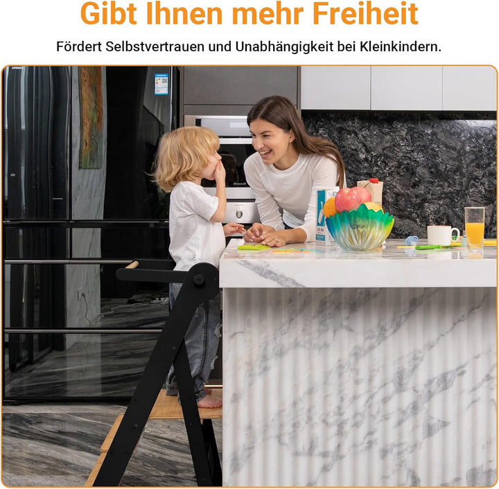 COSYLAND Lernturm ab 1 Jahr – Learning Tower 2-Fach höhenverstellbar &amp; klappbar – Lernstuhl in Schwa