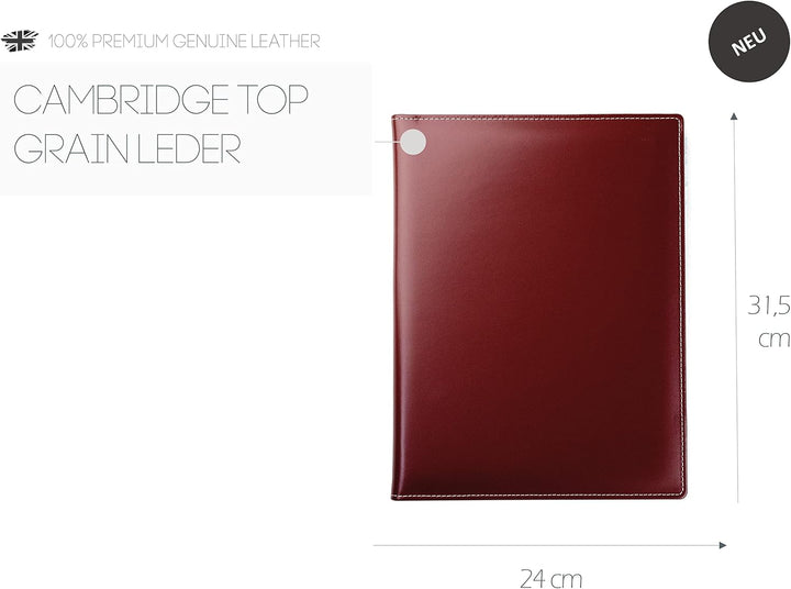 DELMON VARONE - Personalisierbare Schreibmappe DIN A4 aus Cambridge Top Grain Leder rot, Organizer K