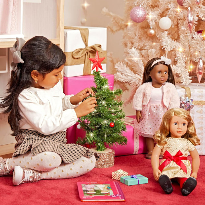Our Generation Weihnachtsbaum Puppenzubehör – Puppenhaus Zubehör Weihnachten mit funktionierender Li