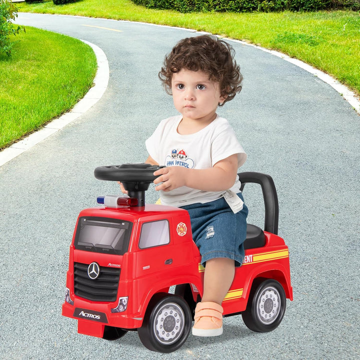 GOPLUS Kinder Rutschauto, Mercedes Benz Feuerwehrau mit Musik, Hupe & Straum unter dem Sitzen, Feuer
