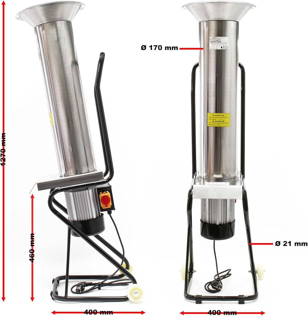 Wiltec Kernobstschneidemühle aus Edelstahl, Obsthäcksler mit 1100W 1,5 PS 2800U/min, bis zu 1000 kg