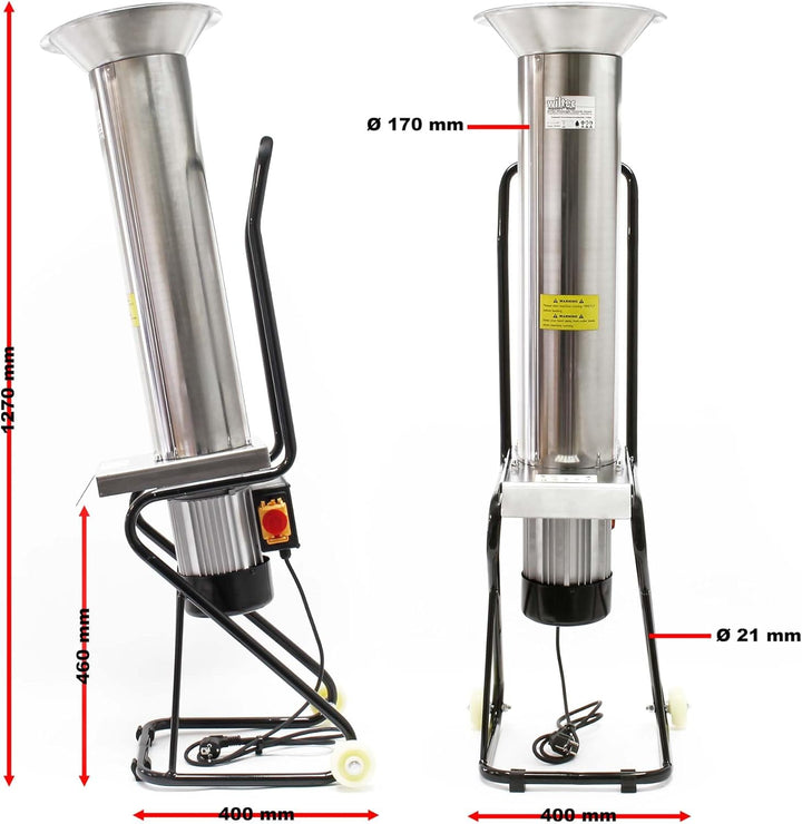 Wiltec Kernobstschneidemühle aus Edelstahl, Obsthäcksler mit 1100W 1,5 PS 2800U/min, bis zu 1000 kg