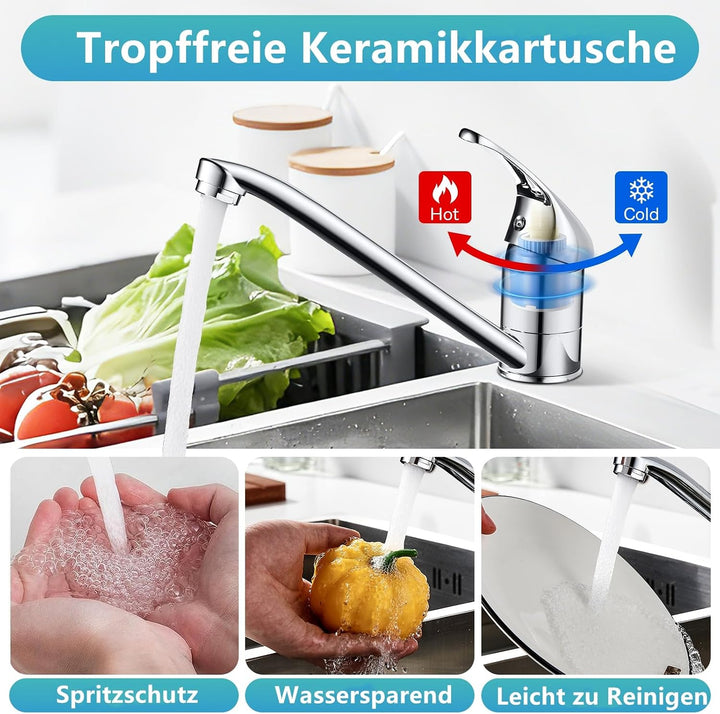 Rehomthy Wasserhahn Küche, Küchenarmatur 360° Schwenkbar, Einhebel Mischbatterie Küche, Spültischarm