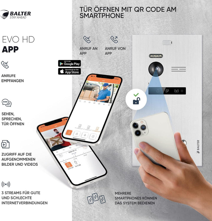 SCHUTZER Balter EVO-HD Video-Türsprechanlage für 1 Familienhaus, 7" Touchscreen Monitor 175° Weitwin