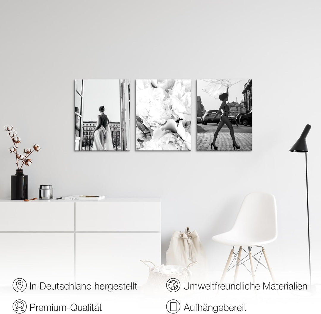 Novart Wandbilder Set Coco - KOMPLETT AUFHÄNGFERTIG - Wohnzimmer Mädchen Teenager Deko - 3 Moderne B