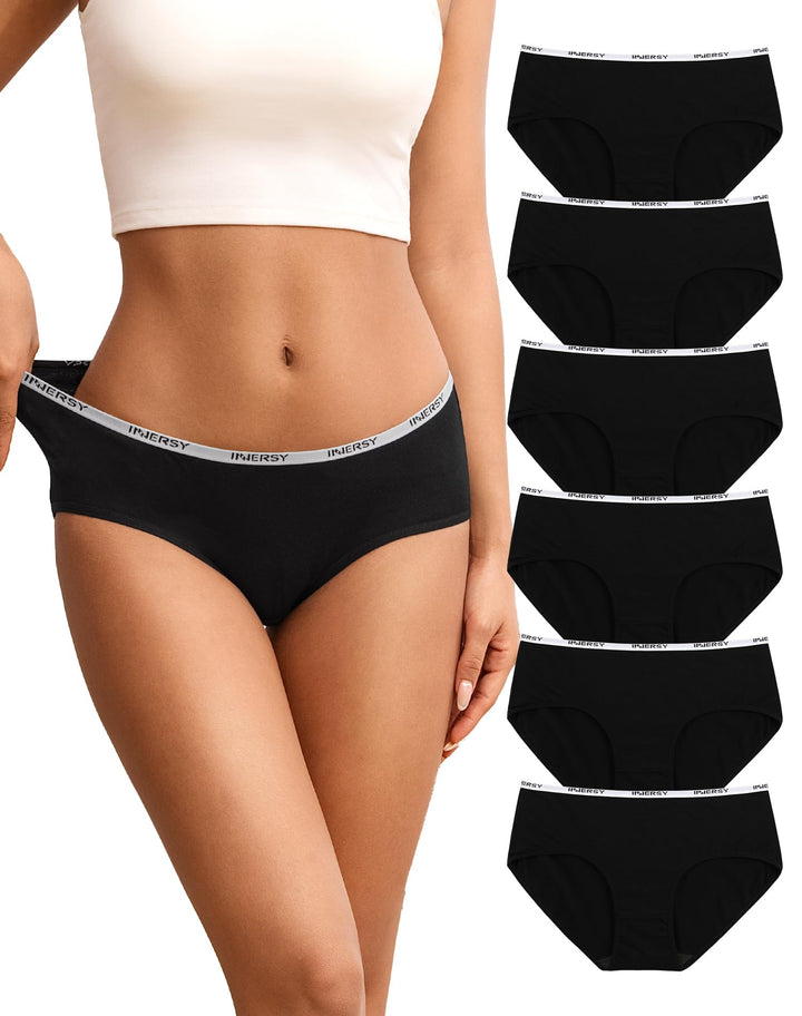 INNERSY Unterhosen Damen Baumwolle Slips Mehrpack Hipster Bequem Unterwäsche 6er Pack XS Schwarz, XS