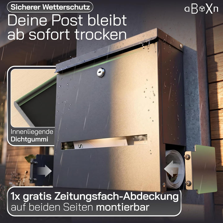 Briefkasten Anthrazit modern gross mit Zeitungsfach &amp; Sichtfenster | UV&amp;Wetterfest aus Stahlblech mi