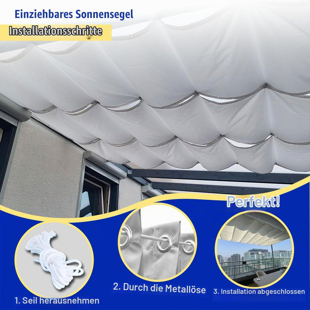 Einziehbares Welle Sonnensegel 1x4m, Verstellbare Pergola Markise mit wasserdichtem &amp; UV-beständigem