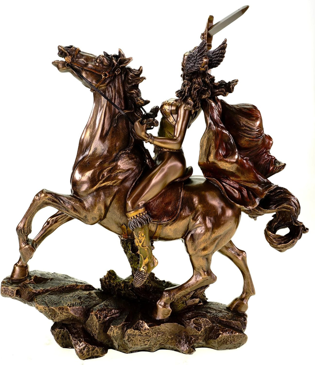 Veronese Figur Walküre auf Pferd mit Speer 28 cm bronziert Schildjungfer Odin
