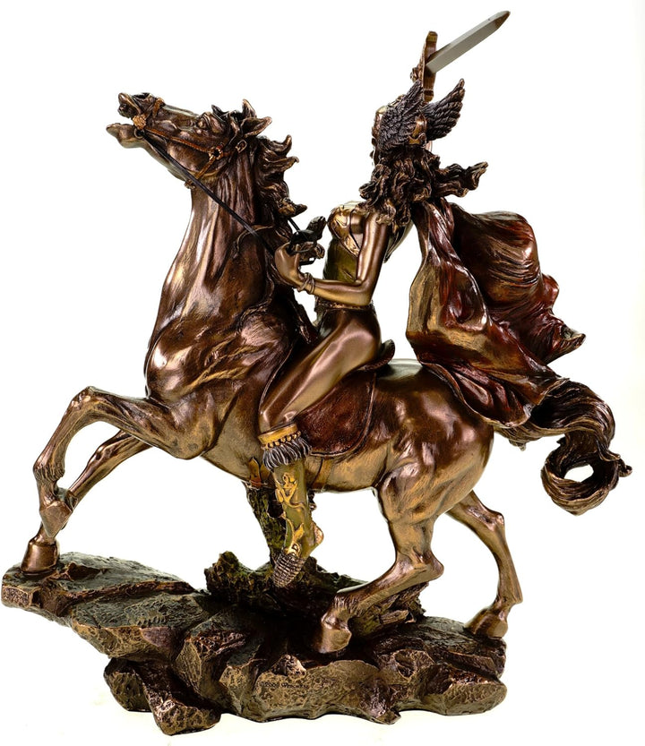 Veronese Figur Walküre auf Pferd mit Speer 28 cm bronziert Schildjungfer Odin