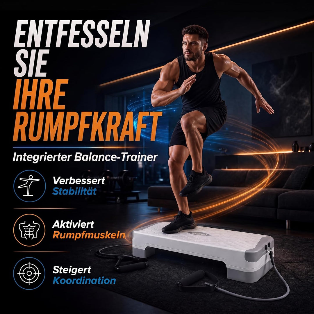 Body &amp; Mind® Aerobic Steppbrett Stepper Step-Bench mit gratis Anti-Rutsch-Matte &amp; exklusiven Trainin