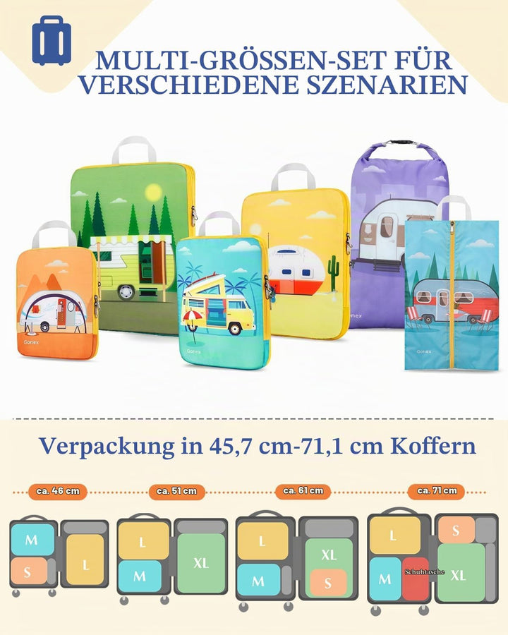 Gonex Compression Packing Cubes 6er Set, Gonex Kleidertaschen 6-teilig Verpackungswürfel, Kleidertas